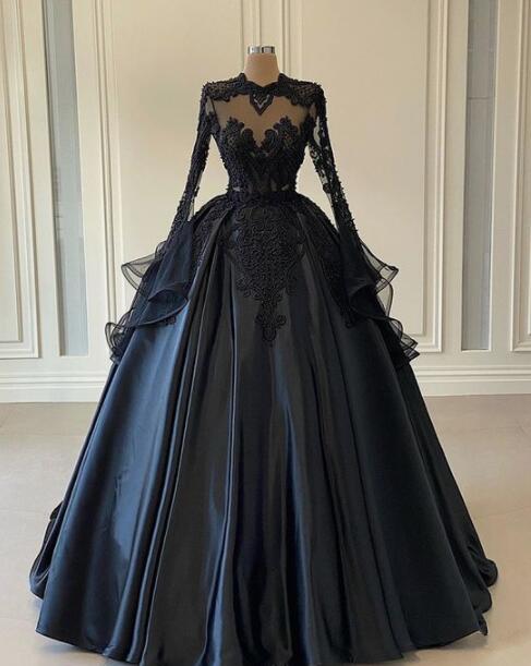A Line Sexy Long Sleeve Black African Prom Dress