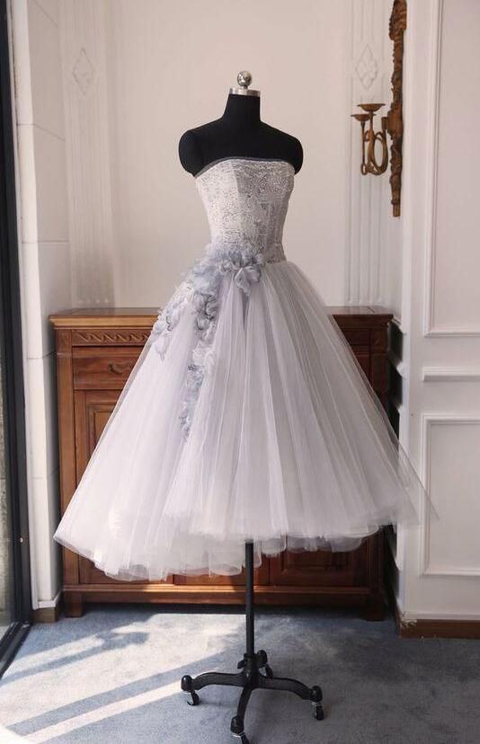 Gray Tulle Two pieces Sweetheart Short Prom Dress Homecoming Dress,PH329