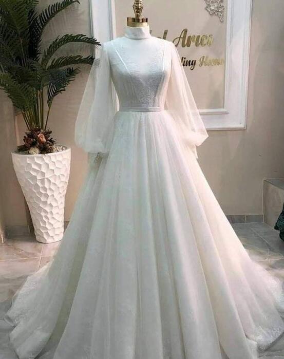 Long Sleeve Lace Wedding Dress, Long Prom Gown, Evening Dress
