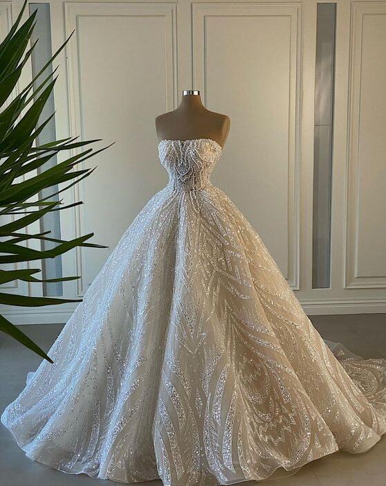A Line Long Tulle Evening Dress Wedding Gown
