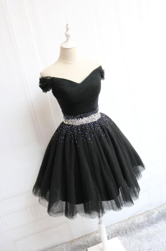 Simple Black Off The Shoulder Short Homecoming Dress Cocktail Dress main image 1