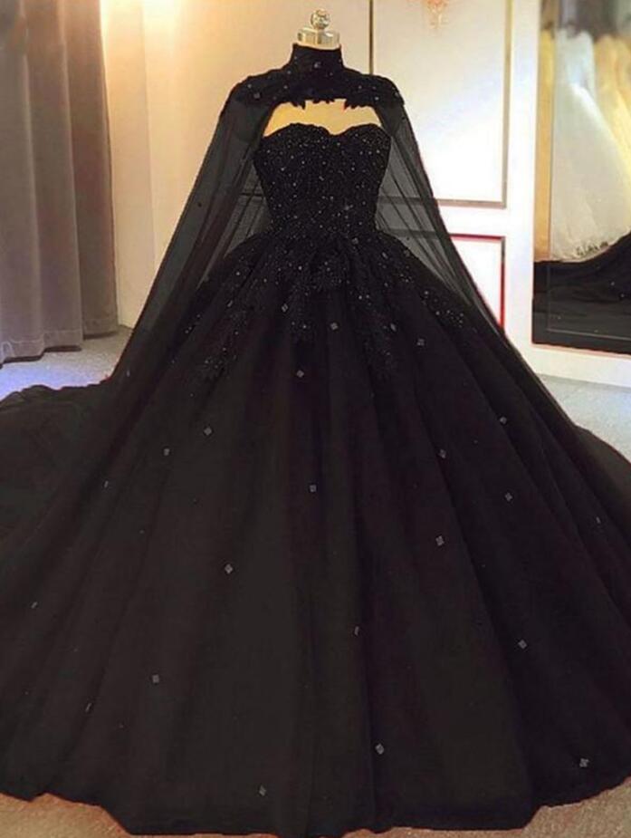Sweetheart Black Ball Gown Tulle Prom Dress