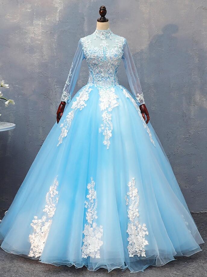 A Line Blue Fashion Long Prom Dress Evening Party Dresses main image 1