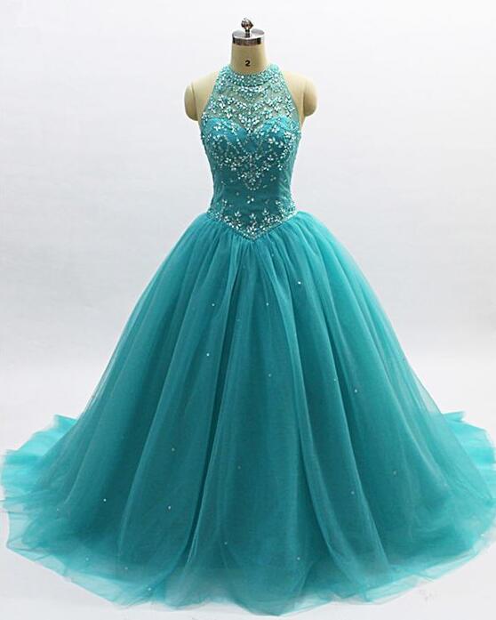 Princess Open Back Beaded Crystal Quinceanera Dress