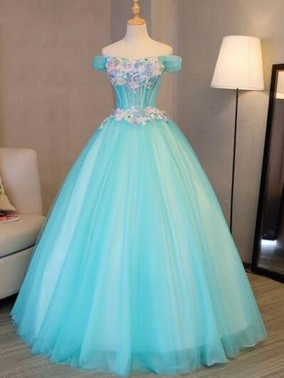 Ball Gown Pearls Appliques Quinceanera Dress