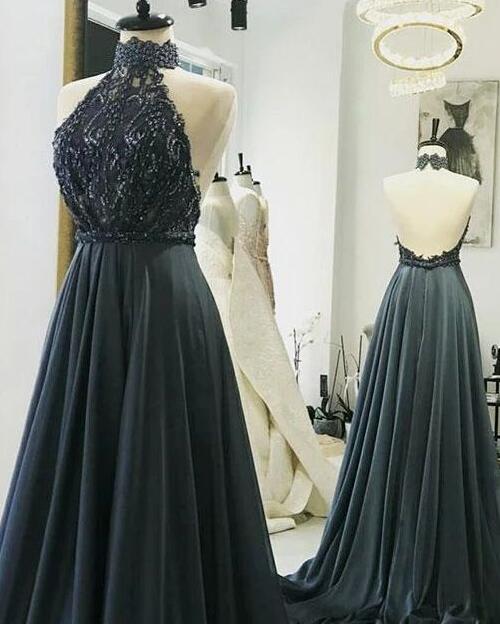 Amazing Long A-line Halter Ruched Open Back Prom Dress main image 1