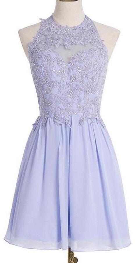Elegant Lilac Lace Appliques Prom Dress, Homecoming Dress