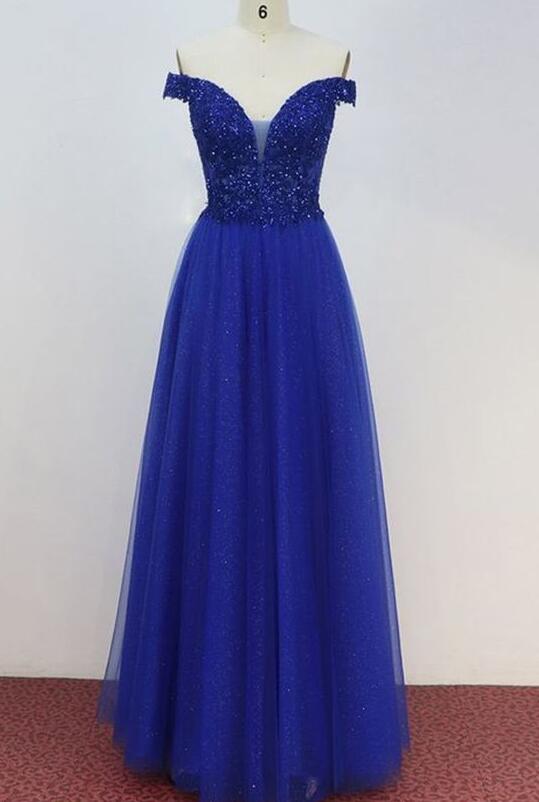 Royal blue tulle prom dress one shoulder evening dress    fg2485 main image 1