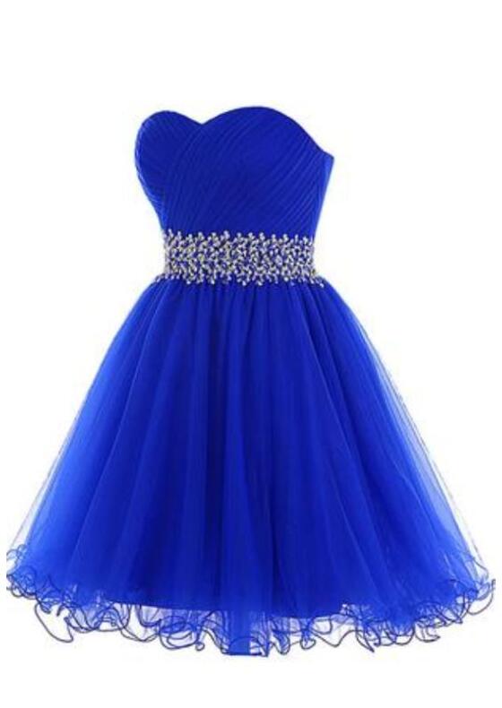 Royal Blue Tulle Short Homecoming Dress With Beaded