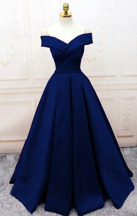 Navy Blue Off Shoulder Satin Party Dress On Luulla