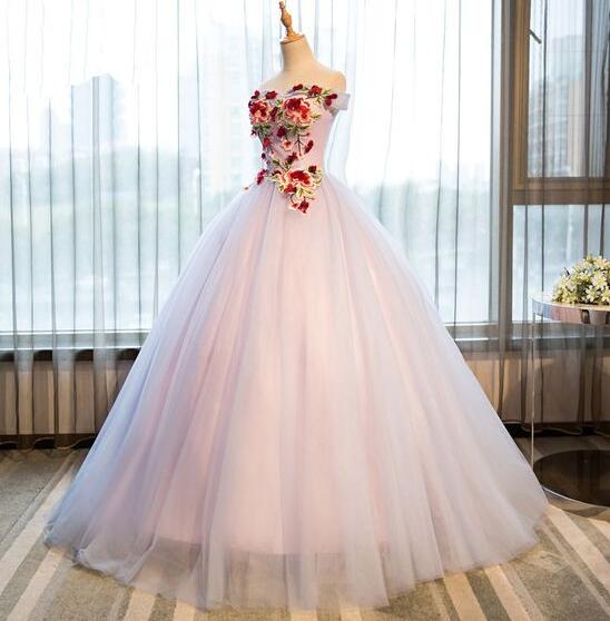 Strapless Off Shoulder Flower Long Tulle Prom Gown On Luulla