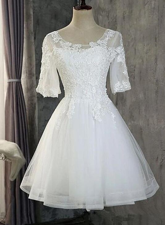 white graduation dress with short sleeves Short White Corset Graduation Dress with Short Sleeves White / Large