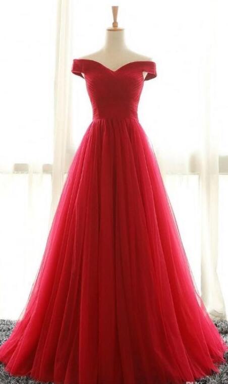 19537 Red Stone Embroidered Off-Shoulder Tulle Dress main image 1