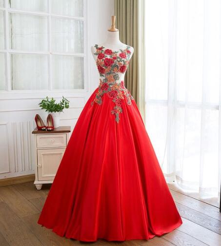 Beauty Handmade Embroidery A Line Long Prom Dress