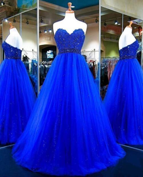 Tulle Royal Blue Evening Dress,sweetheart Prom Gowns