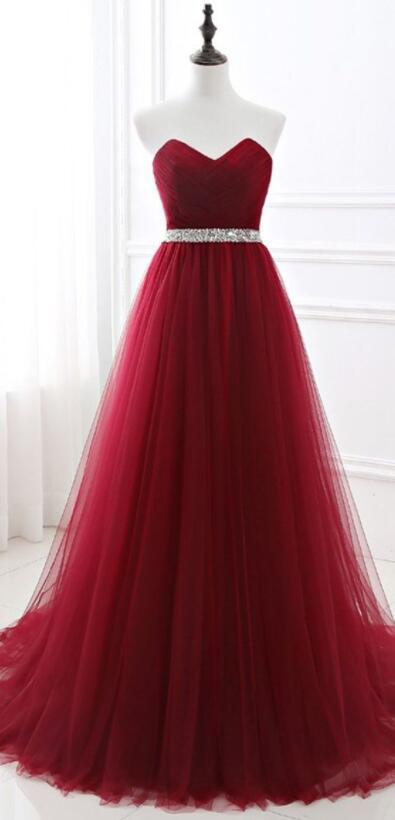 Sweetheart A-line Long Evening Prom Dresses