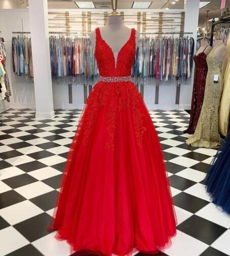 A Line Red Prom Dress,tulle Wedding Dresses,appliques Prom Dresses
