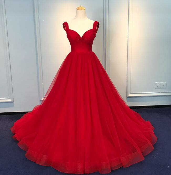 Gorgeous Red Tule Sweetheart Long Party Gown