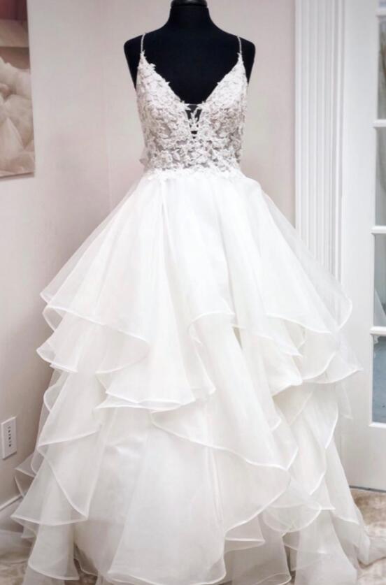 A Line White Lace Long Prom Gown White Prom Dress