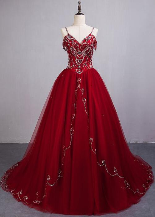 Spaghetti Straps Ball Gown Quinceanera Dresses With Beadings