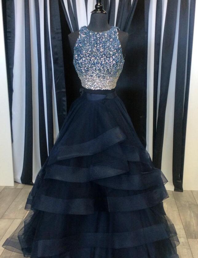 Two Piece Prom Dresses,ruffles Ball Gowns,sparkly Sequins Dress