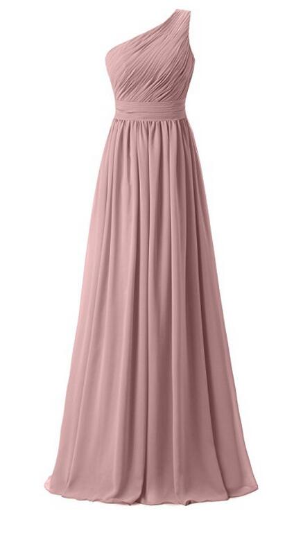 Dusty Pink One-shoulder Chiffon Bridesmaid Dress