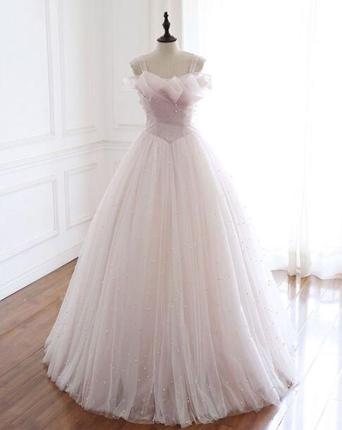 Light Pink Tulle Long Prom Dress Formal Dress