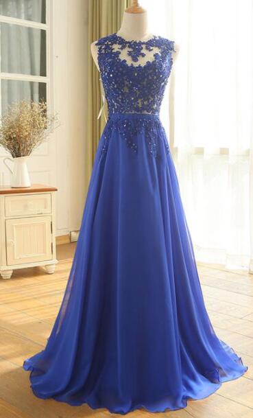 Royal Blue Chiffon Applique Charming Party Dresses