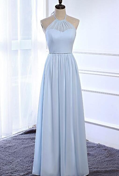 Light Blue Simple Halter Chiffon Prom Dress