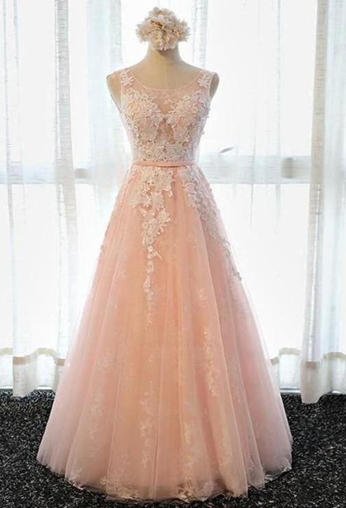 A Line Round Neckline Prom Gown, Junior Prom Dress