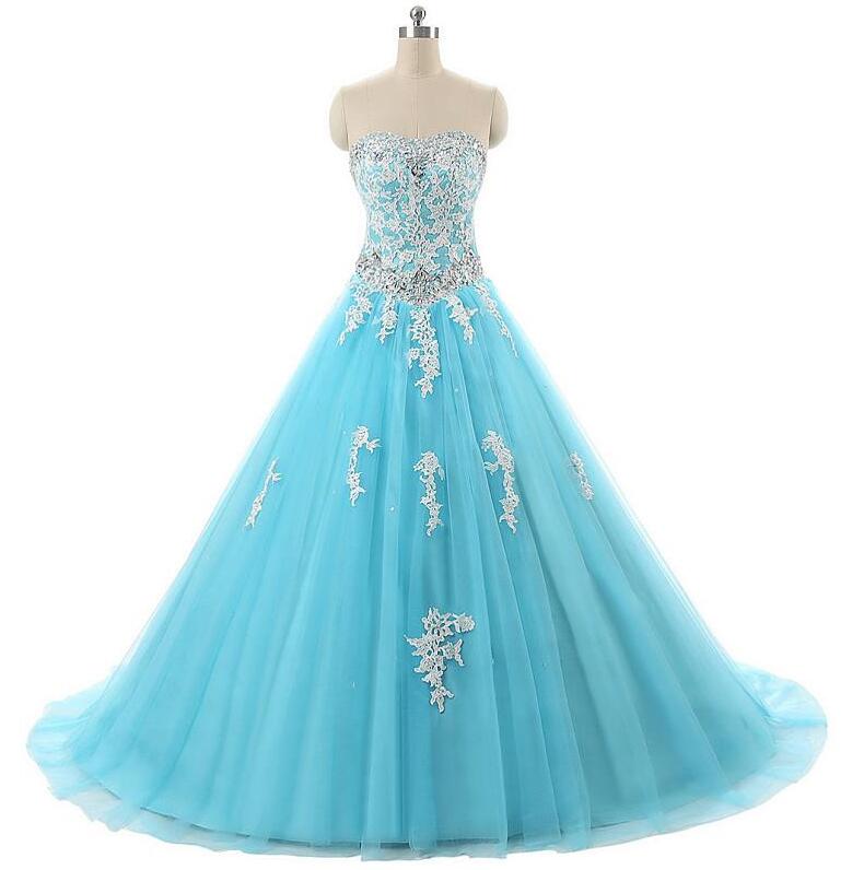 Light Blue Ball Gown Prom Dresses,long Elegant Prom Dress