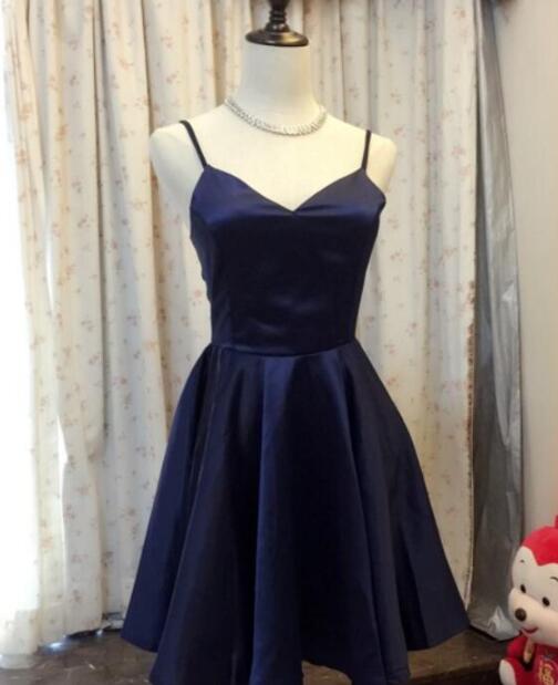 Navy Blue Straps Sweetheart Short Homecoming Dresses
