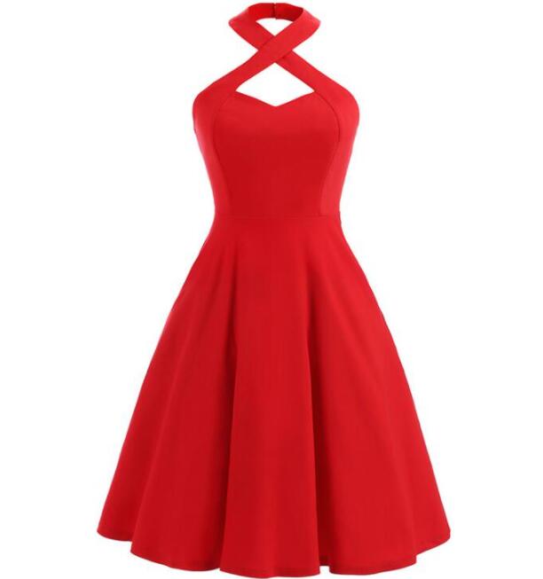 Tea Length Red Halter Women Dresses