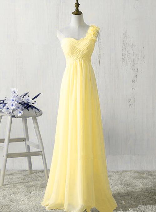 A-line One Shoulder Yellow Chiffon Bridesmaid Dresses