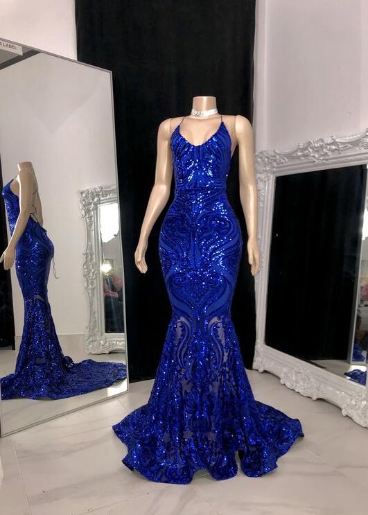 A Line Royal Blue Sequin Prom Dresses on Luulla