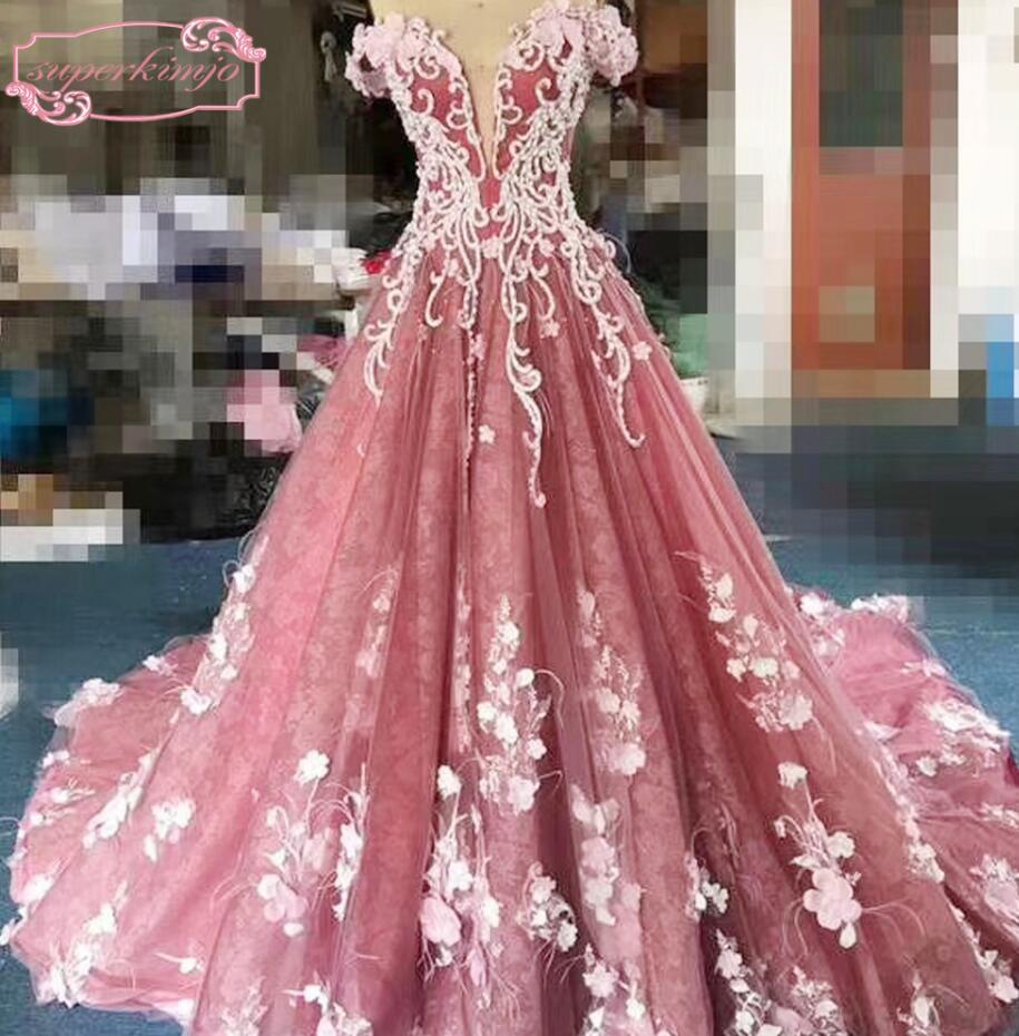 Luxury Dusty Rose Off Shoulder Lace 3D Flower Applique Ball Gown Birthday Party Dress  Y7016 main image 1