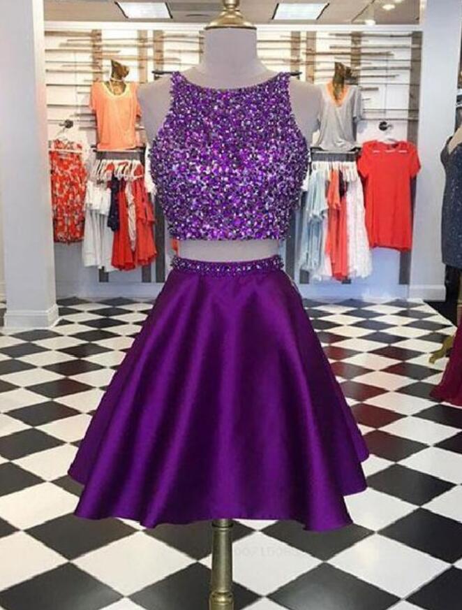 Two Pieces Sequin Short Prom Dress