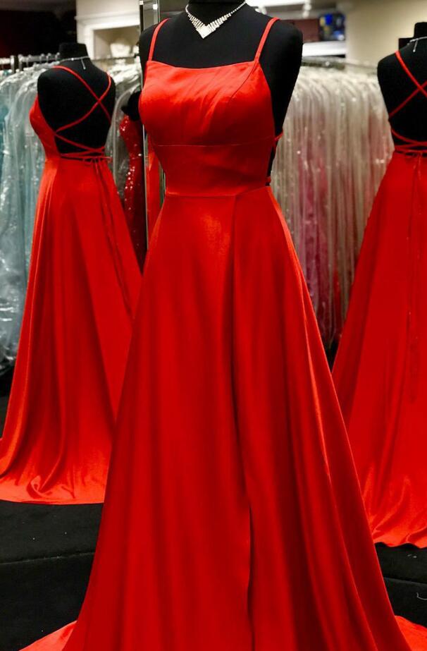 Spaghetti Straps Criss Cross Red Prom Dress