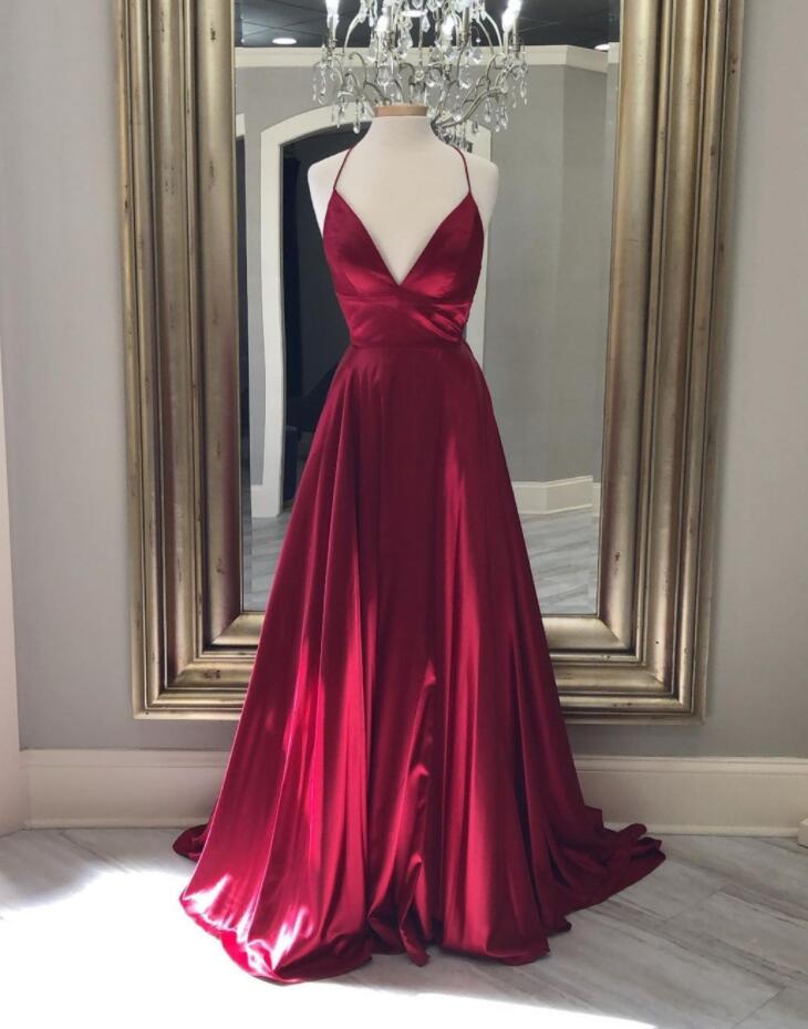 Modern Red Prom Dress with Spaghetti Straps and Pockets