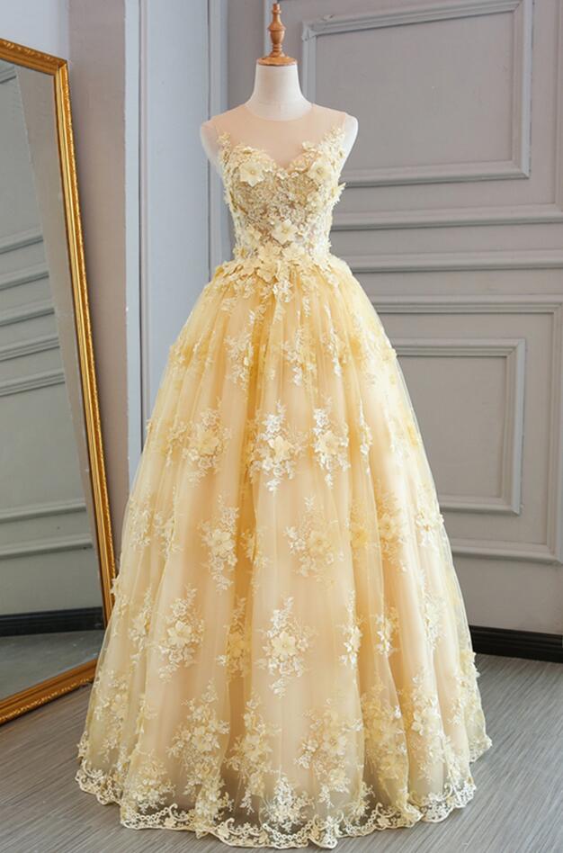A Line Yellow Party Dress Sleeveless Prom Dress