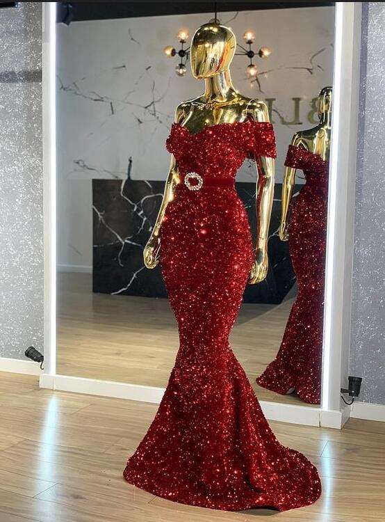 burgundy sparkly prom dress Burgundy Sparkly Prom Dresses Long V Neck Formal Gown – Lisposa main image 1