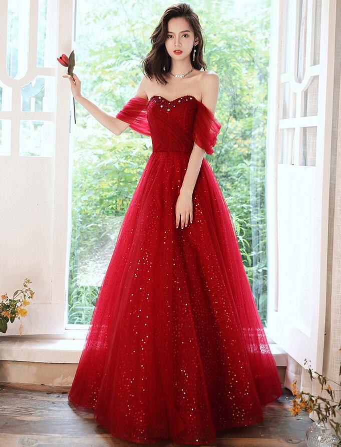Off Shoulder Red Prom Dress