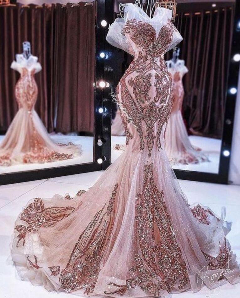rose gold bling dress Luxury Rose Gold Saudi Arabic Beaded High Split Evening Dress LA72807B Rose Gold / 12