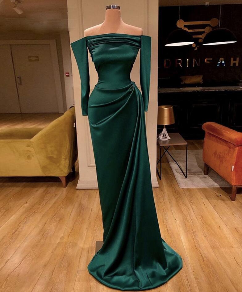 chinese dress ladies Off the Shoulder Emerald Green Twist Long Dress – PollyBoutique