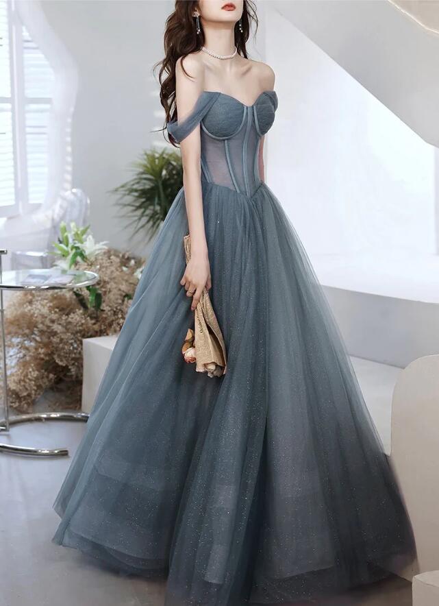 Off Shoulder Sweetheart Neck Max Tulle Dresses Grape