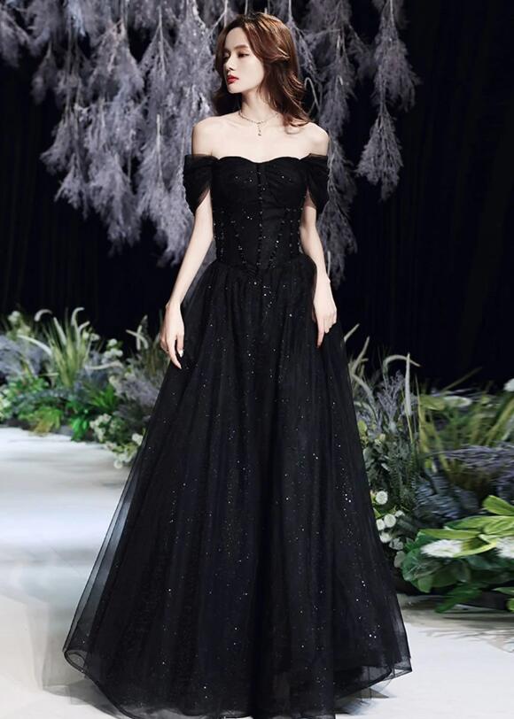 Off Shoulder Black Tulle Lace Prom Dress On Luulla