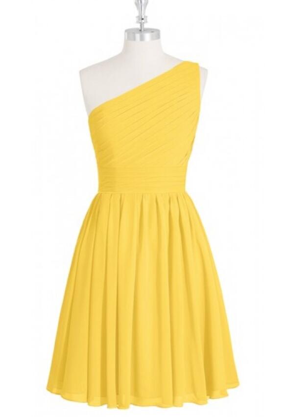 One Shoulder Short Yellow Bridesmaid Dresses