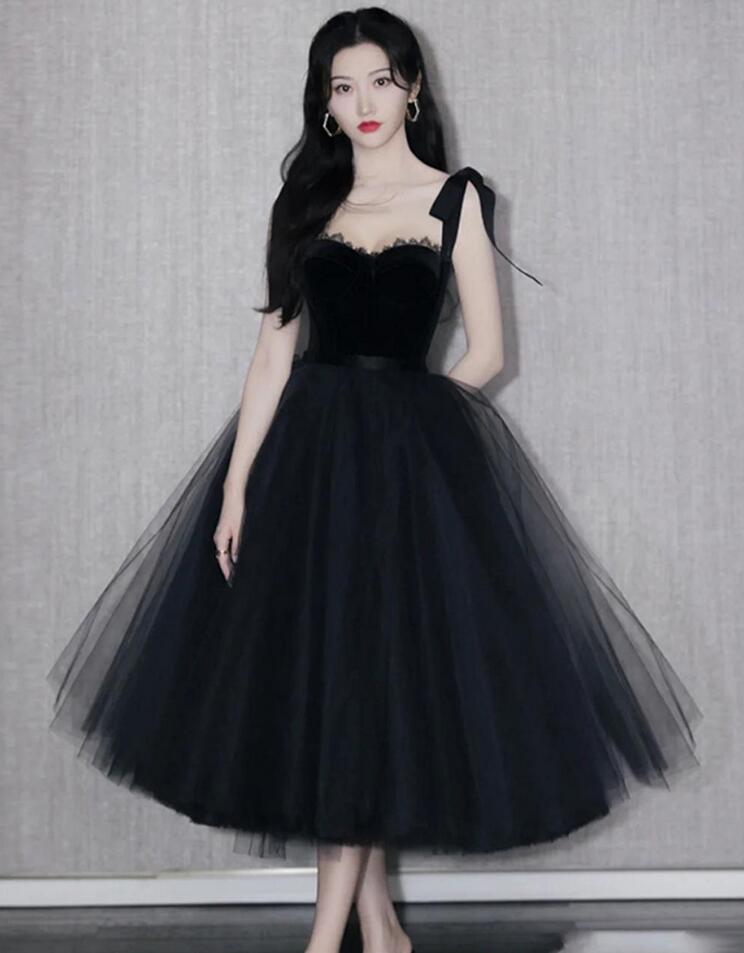Vintage Straps Tulle Black 2023 Prom Dresses