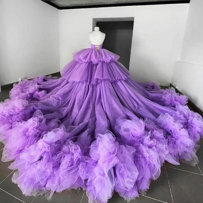 Elegant Halter Purple Tulle High Low Prom Dress on Luulla