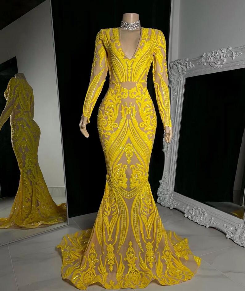 Sexy Sequin Long Sleeve High Neck Mermaid Long Prom Dresses,SFPD0292